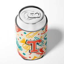 Load image into Gallery viewer, Letter T Retro Teal Orange Musical Instruments Initial Can or Bottle Hugger CJ2001-TCC
