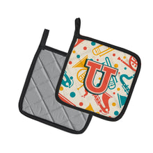 Load image into Gallery viewer, Letter U Retro Teal Orange Musical Instruments Initial Pot Holders - Set of 2 - Heat-Resistant Kitchen Essentials CJ2001-UPTHD