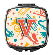 Load image into Gallery viewer, Letter V Retro Teal Orange Musical Instruments Initial Compact Mirror – Stylish Purse Mirror with Artistic Covers CJ2001-VSCM