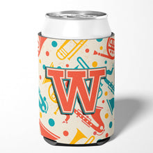 Load image into Gallery viewer, Letter W Retro Teal Orange Musical Instruments Initial Can or Bottle Hugger CJ2001-WCC