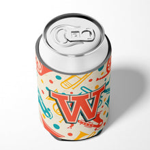 Load image into Gallery viewer, Letter W Retro Teal Orange Musical Instruments Initial Can or Bottle Hugger CJ2001-WCC