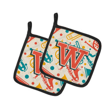 Load image into Gallery viewer, Letter W Retro Teal Orange Musical Instruments Initial Pot Holders - Set of 2 - Heat-Resistant Kitchen Essentials CJ2001-WPTHD