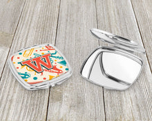 Load image into Gallery viewer, Letter W Retro Teal Orange Musical Instruments Initial Compact Mirror – Stylish Purse Mirror with Artistic Covers CJ2001-WSCM