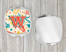 Load image into Gallery viewer, Letter W Retro Teal Orange Musical Instruments Initial Compact Mirror – Stylish Purse Mirror with Artistic Covers CJ2001-WSCM