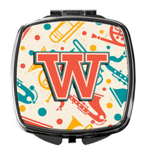 Load image into Gallery viewer, Letter W Retro Teal Orange Musical Instruments Initial Compact Mirror – Stylish Purse Mirror with Artistic Covers CJ2001-WSCM