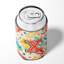 Load image into Gallery viewer, Letter X Retro Teal Orange Musical Instruments Initial Can or Bottle Hugger CJ2001-XCC