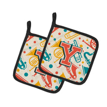 Load image into Gallery viewer, Letter Y Retro Teal Orange Musical Instruments Initial Pot Holders - Set of 2 - Heat-Resistant Kitchen Essentials CJ2001-YPTHD