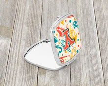 Load image into Gallery viewer, Letter Y Retro Teal Orange Musical Instruments Initial Compact Mirror – Stylish Purse Mirror with Artistic Covers CJ2001-YSCM