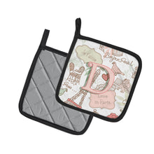 Load image into Gallery viewer, Letter D Love in Paris Pink Pot Holders - Set of 2 - Heat-Resistant Kitchen Essentials CJ2002-DPTHD