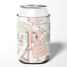 Load image into Gallery viewer, Letter P Love in Paris Pink Can or Bottle Hugger CJ2002-PCC