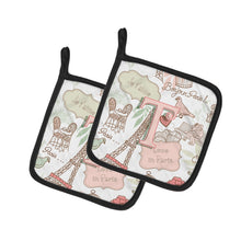 Load image into Gallery viewer, Letter T Love in Paris Pink Pot Holders - Set of 2 - Heat-Resistant Kitchen Essentials CJ2002-TPTHD
