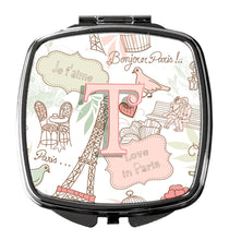 Load image into Gallery viewer, Letter T Love in Paris Pink Compact Mirror – Stylish Purse Mirror with Artistic Covers CJ2002-TSCM