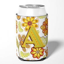 Load image into Gallery viewer, Letter A Floral Mustard and Green Can or Bottle Hugger CJ2003-ACC