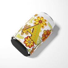 Load image into Gallery viewer, Letter A Floral Mustard and Green Can or Bottle Hugger CJ2003-ACC