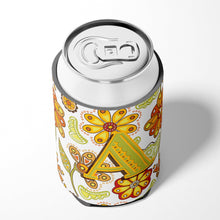 Load image into Gallery viewer, Letter A Floral Mustard and Green Can or Bottle Hugger CJ2003-ACC