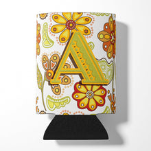 Load image into Gallery viewer, Letter A Floral Mustard and Green Can or Bottle Hugger CJ2003-ACC