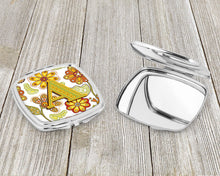 Load image into Gallery viewer, Letter A Floral Mustard and Green Compact Mirror – Stylish Purse Mirror with Artistic Covers CJ2003-ASCM