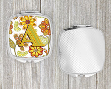 Load image into Gallery viewer, Letter A Floral Mustard and Green Compact Mirror – Stylish Purse Mirror with Artistic Covers CJ2003-ASCM