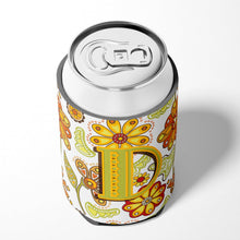 Load image into Gallery viewer, Letter D Floral Mustard and Green Can or Bottle Hugger CJ2003-DCC