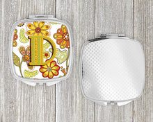 Load image into Gallery viewer, Letter D Floral Mustard and Green Compact Mirror – Stylish Purse Mirror with Artistic Covers CJ2003-DSCM