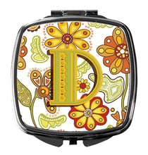 Load image into Gallery viewer, Letter D Floral Mustard and Green Compact Mirror – Stylish Purse Mirror with Artistic Covers CJ2003-DSCM