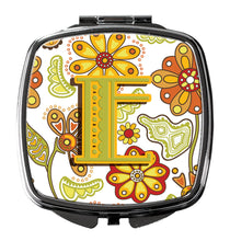 Load image into Gallery viewer, Letter E Floral Mustard and Green Compact Mirror – Stylish Purse Mirror with Artistic Covers CJ2003-ESCM