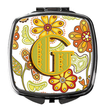 Load image into Gallery viewer, Letter G Floral Mustard and Green Compact Mirror – Stylish Purse Mirror with Artistic Covers CJ2003-GSCM
