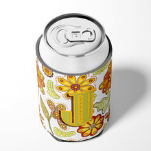 Load image into Gallery viewer, Letter J Floral Mustard and Green Can or Bottle Hugger CJ2003-JCC