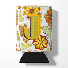 Load image into Gallery viewer, Letter J Floral Mustard and Green Can or Bottle Hugger CJ2003-JCC