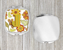 Load image into Gallery viewer, Letter J Floral Mustard and Green Compact Mirror – Stylish Purse Mirror with Artistic Covers CJ2003-JSCM