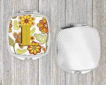 Load image into Gallery viewer, Letter L Floral Mustard and Green Compact Mirror – Stylish Purse Mirror with Artistic Covers CJ2003-LSCM