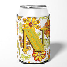 Load image into Gallery viewer, Letter N Floral Mustard and Green Can or Bottle Hugger CJ2003-NCC