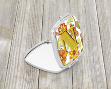 Load image into Gallery viewer, Letter N Floral Mustard and Green Compact Mirror – Stylish Purse Mirror with Artistic Covers CJ2003-NSCM