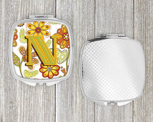 Load image into Gallery viewer, Letter N Floral Mustard and Green Compact Mirror – Stylish Purse Mirror with Artistic Covers CJ2003-NSCM