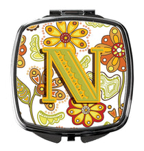 Load image into Gallery viewer, Letter N Floral Mustard and Green Compact Mirror – Stylish Purse Mirror with Artistic Covers CJ2003-NSCM