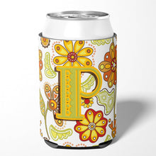 Load image into Gallery viewer, Letter P Floral Mustard and Green Can or Bottle Hugger CJ2003-PCC