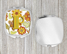 Load image into Gallery viewer, Letter P Floral Mustard and Green Compact Mirror – Stylish Purse Mirror with Artistic Covers CJ2003-PSCM