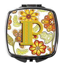 Load image into Gallery viewer, Letter P Floral Mustard and Green Compact Mirror – Stylish Purse Mirror with Artistic Covers CJ2003-PSCM