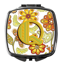 Load image into Gallery viewer, Letter Q Floral Mustard and Green Compact Mirror – Stylish Purse Mirror with Artistic Covers CJ2003-QSCM