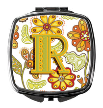 Load image into Gallery viewer, Letter R Floral Mustard and Green Compact Mirror – Stylish Purse Mirror with Artistic Covers CJ2003-RSCM