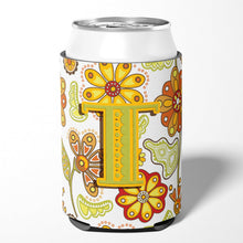 Load image into Gallery viewer, Letter T Floral Mustard and Green Can or Bottle Hugger CJ2003-TCC