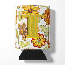 Load image into Gallery viewer, Letter T Floral Mustard and Green Can or Bottle Hugger CJ2003-TCC