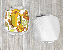Load image into Gallery viewer, Letter U Floral Mustard and Green Compact Mirror – Stylish Purse Mirror with Artistic Covers CJ2003-USCM
