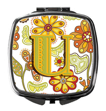 Load image into Gallery viewer, Letter U Floral Mustard and Green Compact Mirror – Stylish Purse Mirror with Artistic Covers CJ2003-USCM