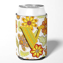 Load image into Gallery viewer, Letter V Floral Mustard and Green Can or Bottle Hugger CJ2003-VCC