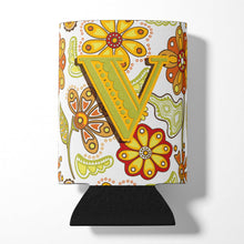 Load image into Gallery viewer, Letter V Floral Mustard and Green Can or Bottle Hugger CJ2003-VCC