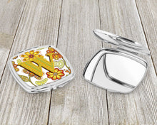Load image into Gallery viewer, Letter W Floral Mustard and Green Compact Mirror – Stylish Purse Mirror with Artistic Covers CJ2003-WSCM