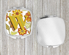 Load image into Gallery viewer, Letter W Floral Mustard and Green Compact Mirror – Stylish Purse Mirror with Artistic Covers CJ2003-WSCM