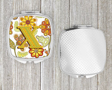 Load image into Gallery viewer, Letter X Floral Mustard and Green Compact Mirror – Stylish Purse Mirror with Artistic Covers CJ2003-XSCM