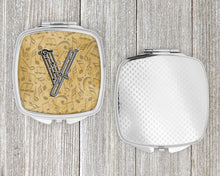Load image into Gallery viewer, Letter V Musical Instrument Alphabet Compact Mirror – Stylish Purse Mirror with Artistic Covers CJ2004-VSCM